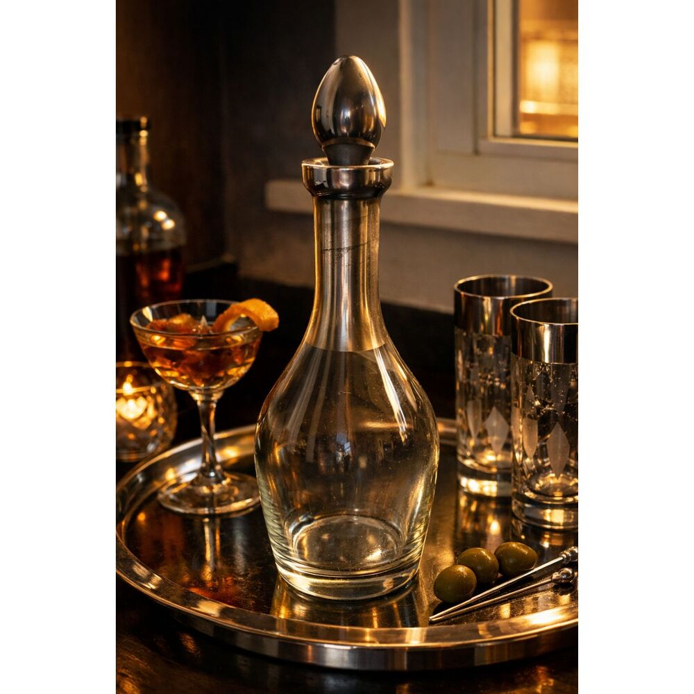 Vintage Dorothy Thorpe Silver Fade Glass Decanter Carafe 12” MCM